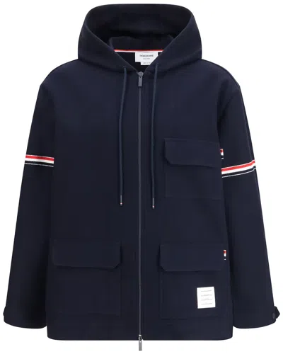 Thom Browne Technical Twill Parka Jacket In Blue