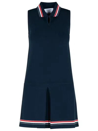Thom Browne Pleated Striped Stretch-knit Mini Dress In Navy