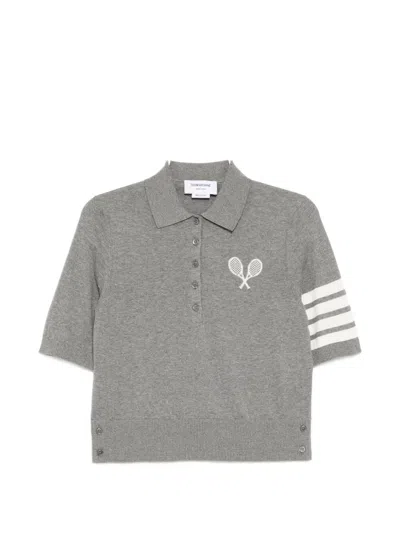 Thom Browne Tennis-intarsia Polo Shirt In Gray