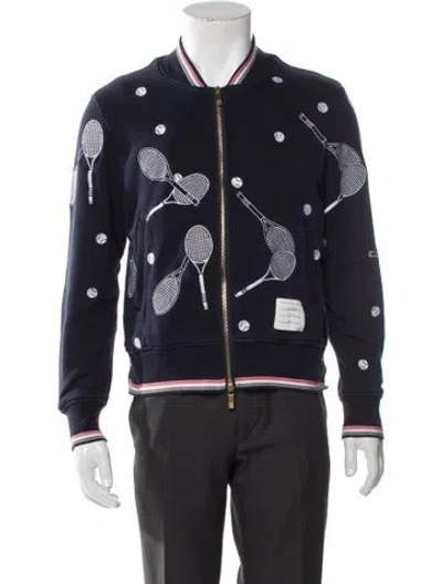 Pre-owned Thom Browne Tennis Printed Bomber Jacket In Blue