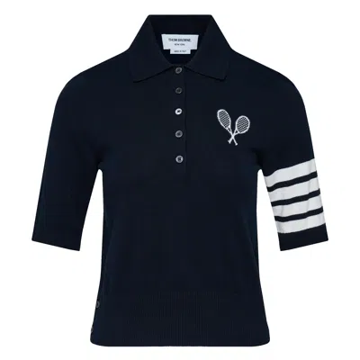 Thom Browne Tennis Racquets Intarsia Polo In Blue