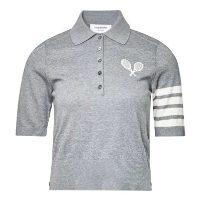 Thom Browne Tennis Racquets Intarsia Polo In Gray