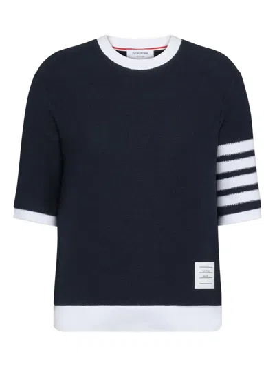 Thom Browne Textured Cotton Pique 4-bar T-shirt Clothing In Blue