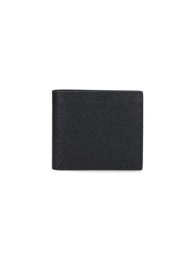 Thom Browne Textured Bifold Wallet With Striped Interior Detail In Black