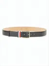 Thom Browne Calf Full Grain Leather Belt With Colored Stripe In Gray