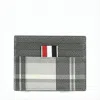 Thom Browne Textured Calf Leather Card Wallet With Plaid Pattern In White
