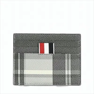 Thom Browne Textured Calf Leather Card Wallet With Plaid Pattern In White