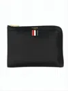 Thom Browne Textured Calf Leather Clutch With Zip-around Closure In White