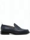 Thom Browne Textured Calf Leather Loafers With Tricolor Accent In Black