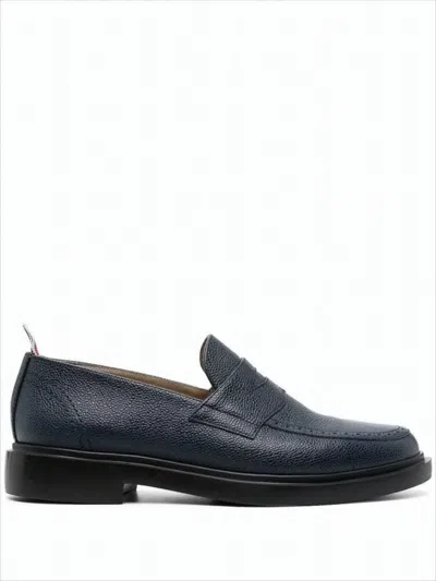 THOM BROWNE TEXTURED CALF LEATHER LOAFERS WITH TRICOLOR ACCENT