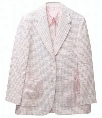 Thom Browne Textured Check Patterned Jacket With Striped Lining In White