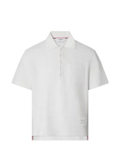 Thom Browne Textured Cotton-linen Polo Shirt In Burgundy