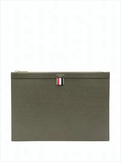 Thom Browne Textured Cow Leather Clutch With Gold-tone Hardware In White