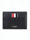 Thom Browne Textured Cowhide Leather Card Wallet With Striped Accent In White