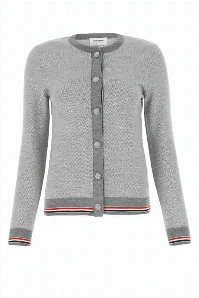 Thom Browne Textured Grey Cardigan With Button-down Front In Gray