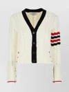 Thom Browne Textured Knit Cardigan Featuring Contrast Trim In Multi