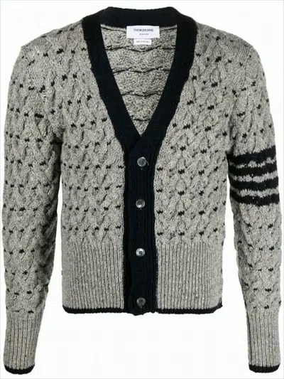 Thom Browne Textured Knit Cardigan With Deep V-neckline In Multi