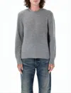 Thom Browne Textured Knit Sweater With Vertical Tricolor Stripe In White