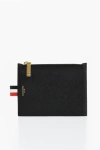 Thom Browne Textured Leather Card Holder With Zip Closure In Black