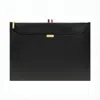 Thom Browne Textured Leather Clutch With Gold-zipper Closure And Tricolor Accents In White