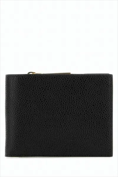 Thom Browne Textured Leather Compact Wallet With Zippered Compartment In Black