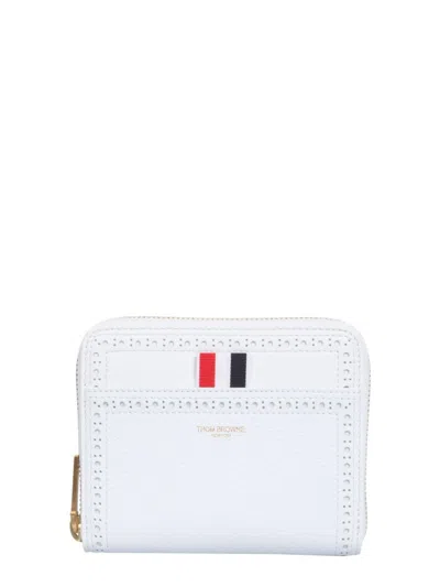 Thom Browne Textured Leather Zipped Wallet In White