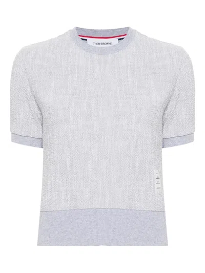Thom Browne Textured-panel T-shirt In Gray