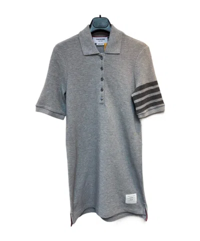Thom Browne Textured Pique 4-bar Mini Polo Dress In Gray