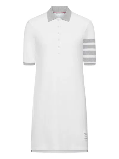Thom Browne Textured Pique 4-bar Mini Polo Dress In White