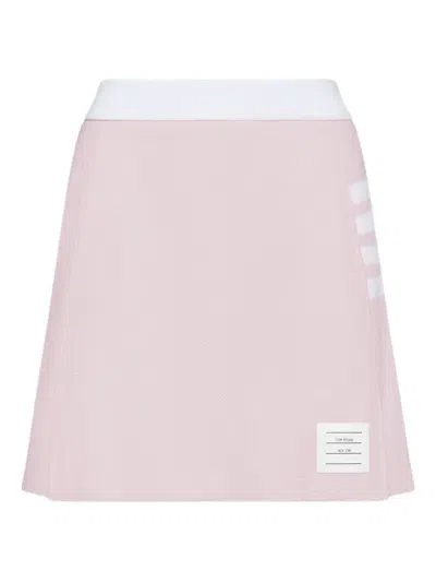 Thom Browne Textured Pique 4-bar Pleated Mini Skirt In Pink