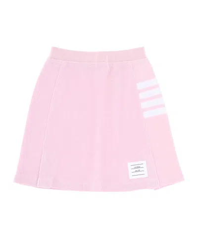 Thom Browne Textured Pique 4-bar Pleated Mini Skirt In Pink