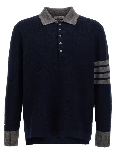 Thom Browne 4-bar Striped Virgin Wool Polo Sweater In Blue