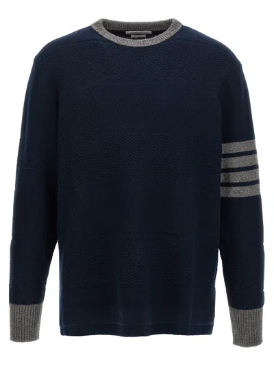 Thom Browne 'textured Rugby Stripe' Jumper In Blue