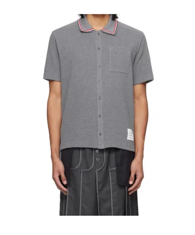Thom Browne Textured Short-sleeved Polo Shirt In Gray