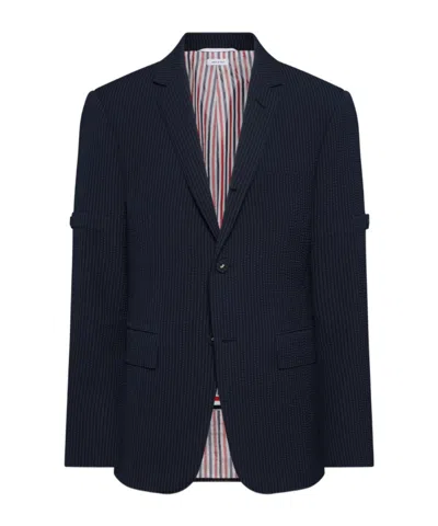 Thom Browne Textured Single-breasted Blazer In Blue