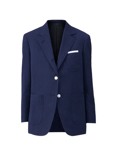 Thom Browne Textured Single-breasted Blazer In Blue