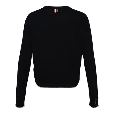 Thom Browne Textured Stitch Crew Neck Cardigan Women In Black