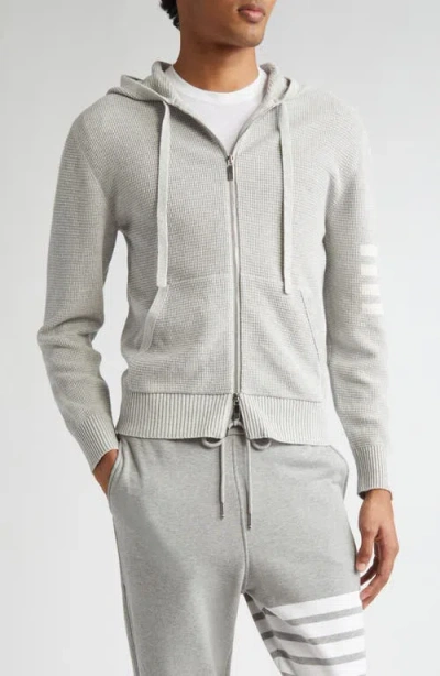 Thom Browne Textured Stitch Linen & Cotton Zip Hoodie In Light Grey