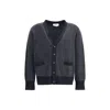 Thom Browne Textured Stitch V Neck Cardigan In Washe In Blue