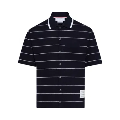 Pre-owned Thom Browne Textured Stripe Waffle Short-sleeve Tee 'navy/white' | Blue | Men's Size 3