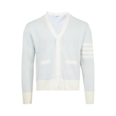 Pre-owned Thom Browne Textured Striped Stitch Relaxed Fit V Neck Cardigan 'light Blue' | Men's Size 3