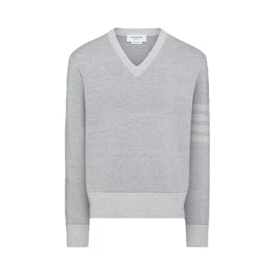 Pre-owned Thom Browne Textured Striped Stitch Relaxed Fit V Neck Pullover 'tonal Grey' | Men's Size 3 In Gray