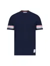 Thom Browne Crewneck Short Sleeves With Rwb Stripe Detail On Sleeves In Blue