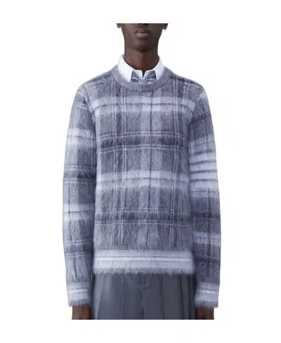 Thom Browne Textured Tartan Patter Jumper In Blue