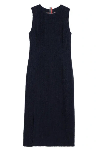 Thom Browne Textured Weave Sleeveless Midi Dress In Navy