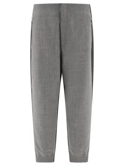 Thom Browne Textured Wool Joggers With Contrast Panels In Gray