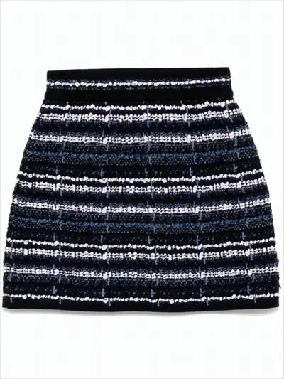 THOM BROWNE TEXTURED WOVEN BLACK MINISKIRT WITH STRUCTURED SILHOUETTE