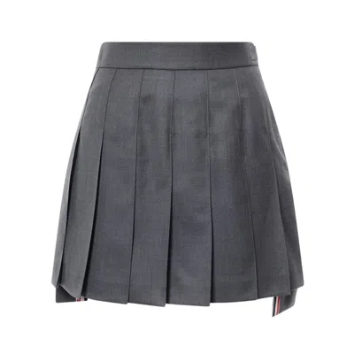 Thom Browne Thigh Length Dropped Back Pleated Mini Skirt In Gray