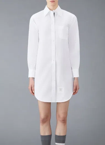Thom Browne Thigh Length Point Collar Shirtdress W/ Rwb Grosgrain Placket In Solid Poplin In White