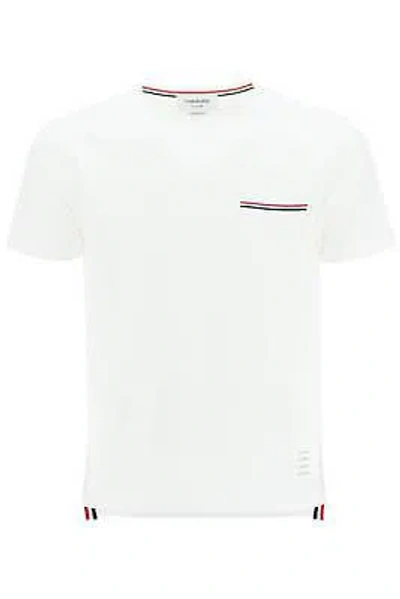 Pre-owned Thom Browne Thom Brown E T-shirt Pocket Tricolore Mjs010a01454 White Sz.4 100w